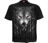Spiral Forest Wolf Hombre Camiseta Negro 100% algodón Regular