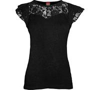 Spiral - Gothic Elegance - Camiseta con Mangas de Casquillo - Capas de Encaje en los Hombros - Negro - M