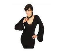 SPIRAL Gothic Elegance Top Negro Cuello V Manga Gótica Acampanada P001F436