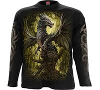 Spiral Oak Dragon Hombre Camiseta Manga Larga Negro L