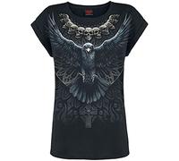 Spiral Raven Skull Mujer Camiseta Negro S 100% algodón Regular