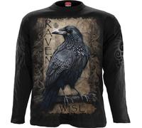 Spiral Raven Wise Hombre Camiseta Manga Larga Negro XL 100% algodón Regular