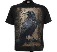 Spiral Raven Wise Hombre Camiseta Negro M 100% algodón vorne Bedruckt, Hinten Bedruckt Regular