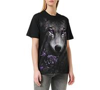 Spiral Wolf Roses Hombre Camiseta Negro L 100% algodón Regular