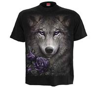 Spiral Wolf Roses Hombre Camiseta Negro L 100% algodón Regular