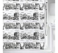 Spirella 180 x 200, Negro colección Places, Cortina de Ducha Textil, 100% Polyester, PEVA
