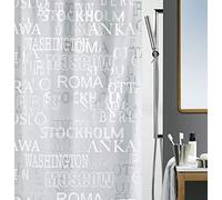 Spirella 180 x 200, Plateado colección Cities, Cortina de Ducha Textil, 100% Polyester, PEVA