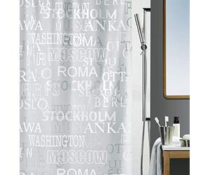 Spirella 180 x 200, Plateado colección Cities, Cortina de Ducha Textil, 100% Polyester, PEVA