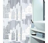 Spirella 180 x 200, Plateado colección Skyline, Cortina de Ducha Textil, 100% Polyester, PEVA