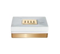 Spirella 4,5 x 8,0 x 12,0 cm, colección Roma, Bandeja para Pastilla de jabón, Porcelana, Blanco/Dorado