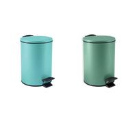 Spirella Adelar Set de 2 Papeleras 3 L Agua y Verde | tapa con cierre suave, cubo interior extraíble, agua / verde