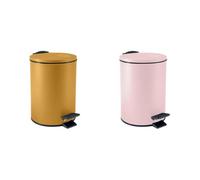 Spirella Adelar Set de 2 Papeleras 3 L Inox Amarillo y Rosa | tapa con cierre suave, cubo interior extraíble, amarillo / rosa