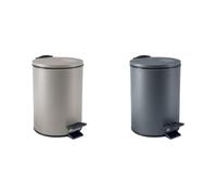 Spirella Adelar Set de 2 Papeleras 3 L Inox Topo y Antracita | tapa con cierre suave, cubo interior extraíble, topo / antracita