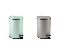 Spirella Adelar Set de 2 Papeleras 3 L Inox Verde y Topo | tapa con cierre suave, cubo interior extraíble, verde / topo
