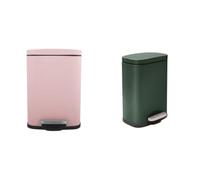 Spirella Akira Set de 2 Papeleras 5 L Inox Rosa y Verde oscuro | tapa con cierre suave, cubo interior extraíble, rosa / verde oscuro