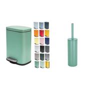 Spirella Akira Set de Baño Papelera 5 L + Escobilla WC Verde | tapa con cierre suave, cubo interior extraíble, recipiente cerrado, cabezal recambiable, color verde