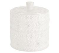 Spirella - Bote de algodón con Relieve Organizador para Maquillaje y Joyas, Color Blanco, Porcelana, con Tapa