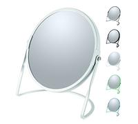 Spirella colección Akira, Espejo de pie para tocador o baño 18,4x10,5x18,4 (Reversible: 100% y x5 aumentos), Acero, Blanco