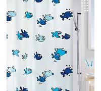 Spirella colección Hugo, Cortina de Ducha Textil 180 x 200, 100% Polyester, Azul, PEVA, Peces