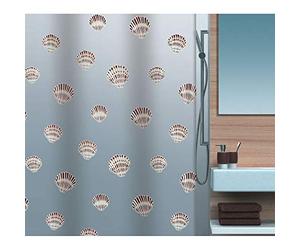 Spirella colección Shell, Cortina de Ducha Textil 180 x 200, 100% Polyester, Marrón, PEVA