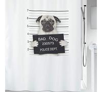 Spirella de "Perro Carlino Cortina de Ducha, Color Blanco y Negro