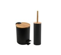 Spirella Juego de Cubo de Basura con Pedal 5L y escobilla Adonis Negro Mate