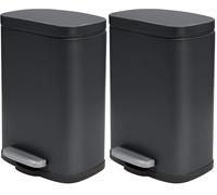 Spirella Papelera Akira de 5L de capacidad con pedal, en color Negro mate. Con cristal acolchado e interior Colección Cubo, 21,4X17,6X30 Cm (Paquete de 2)