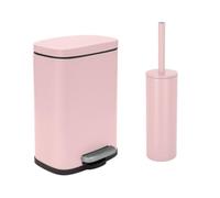 Spirella - Papelera con Pedal + Escobilla de Acero Akira - Cierre Suave Fácil, Antihuellas - 21,4 x 17,6 x 30 cm - 5L - Rosa Pastel Mate