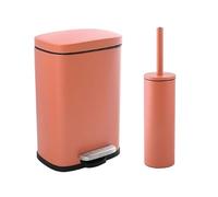 Spirella - Papelera con Pedal + Escobilla de Acero Akira - Cierre Suave Fácil, Antihuellas - 21,4 x 17,6 x 30 cm - 5L - Terracota