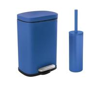 Spirella - Papelera con Pedal + Escobilla de Acero Akira - Cierre Suave y Fácil, Antihuellas - 21,4 x 17,6 x 30 cm - 5L - Azul Royal Mate