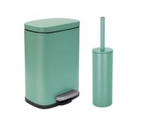 Spirella - Papelera con Pedal + Escobilla de Acero Akira - Cierre Suave y fácil, Revestimiento antihuellas - 21,4 x 17,6 x 30 cm - 5L - Verde Mate