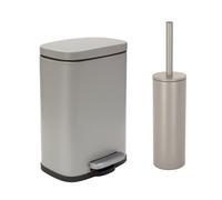 Spirella - Papelera con Pedal + Escobillero de Acero Akira - Cierre Suave y fácil, Revestimiento antihuellas - 21,4 x 17,6 x 30 cm - 5L - Topo Mate