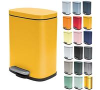 Spirella - Papelera de pedal AKIRA para baño - Acero inoxidable - Cierre silencioso y fácil de cerrar - Amarillo - 5 L