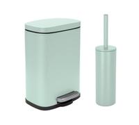 Spirella Set Cubo de Basura con Pedal 5L y escobilla Akira Matt Ice Green