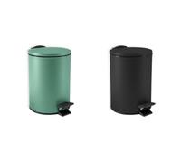 Spirella Set de 2 Papeleras 3 L Acero Verde y Negro | tapa con cierre suave, cubo interior extraíble, verde / negro
