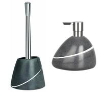 Spirella Set de Baño Escobilla WC + Dosificador de jabón Gris y Blanco | recipiente cerrado, cabezal recambiable, bomba antigoteo, rellenable, gris / blanco