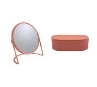 Spirella Set de Baño Espejo Acero + Bote de almacenaje Terracota | buena visibilidad, base estable, tapa a juego, formato compacto, color terracota