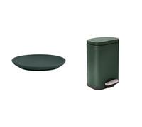 Spirella Set de Baño Jabonera Bambú + Papelera 5 L INOX Verde Oscuro | ranuras de drenaje, superficie lisa, tapa con cierre suave, cubo interior extraíble, color verde oscuro