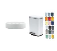 Spirella Set de Baño Jabonera + Papelera 5 L Acero Blanco | ranuras de drenaje, superficie lisa, tapa con cierre suave, cubo interior extraíble, color blanco