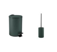 Spirella Set de Baño Papelera 3 L Inox + Escobilla WC Verde oscuro | tapa con cierre suave, cubo interior extraíble, recipiente cerrado, cabezal recambiable, color verde oscuro