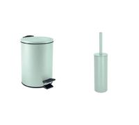 Spirella Set de Baño Papelera 3 L Inox + Escobilla WC Verde | tapa con cierre suave, cubo interior extraíble, recipiente cerrado, cabezal recambiable, color verde