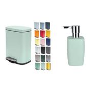 Spirella Set de Baño Papelera 5 L + Dosificador de jabón 300 ml Verde | tapa con cierre suave, cubo interior extraíble, bomba antigoteo, rellenable, color verde