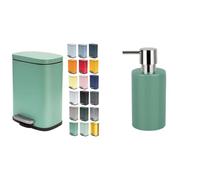 Spirella Set de Baño Papelera 5 L + Dosificador de jabón Verde | tapa con cierre suave, cubo interior extraíble, bomba antigoteo, rellenable, color verde