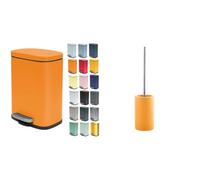 Spirella Set de Baño Papelera 5 L + Escobilla WC Naranja y Amarillo | tapa con cierre suave, cubo interior extraíble, recipiente cerrado, cabezal recambiable, naranja / amarillo