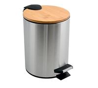 Spirella SP2306 Adonis Basura para baño (5 L, Acero Inoxidable, bambú, con Descenso automático y Cubo Interior, Cierre Suave), Color Plateado, Plástico, Cromado