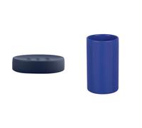 Spirella Tube Set de Baño Jabonera + Vaso Cerámica Azul | ranuras de drenaje, superficie lisa, boca ancha, base estable, color azul