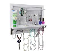 Spiretro Joyería organizador de joyas de madera para montaje en pared con ganchos Barra de estante Pendientes colgantes Collar Pulsera Anillo Accesorios de almacenamiento_Blanco