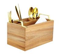 Spiretro Organizador de cubiertos, soporte para utensilios de cubiertos, organizador de condimentos para cocina, comedor, entretenimiento, portón trasero, picnics, 4 compartimentos, madera de acacia