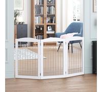 Spirich Puerta de Alambre Independiente para Mascotas, Puerta Alta para Perros para Casas, Puertas, escaleras, Valla de Seguridad para Cachorros con Alambre Plateado de 60 Pulgadas Extra Ancha, 30