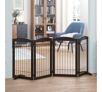 Spirich Puerta de madera independiente para mascotas, para perros, valla de paso, puerta de perro para la casa, puerta, escaleras, valla de seguridad para mascotas extra ancha y alta, Espresso, 4